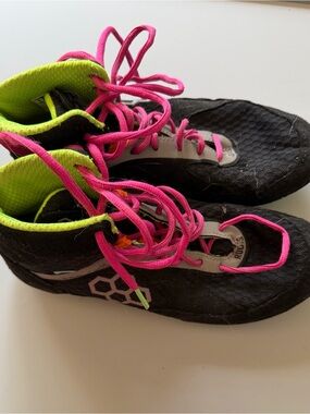 Rudis Wrestling Shoes Black with Neon Green Interior and Hot Pink Laces